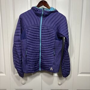 Eddie Bauer First Ascent Down Jacket XS Purple Hooded Lightweight Puffer Hiking